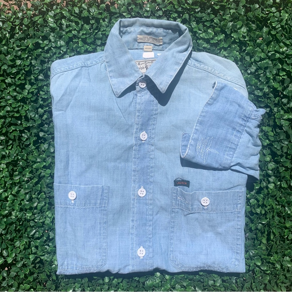 Vintage Ralph Lauren Western Wear chambray cotton denim button down shirt top